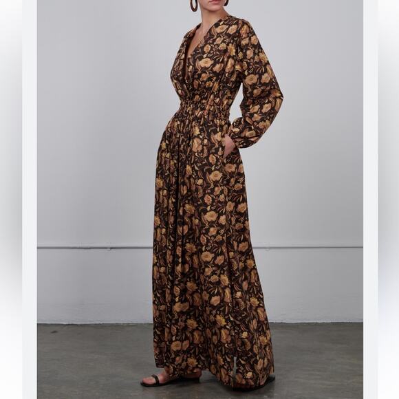 Matteau Puff Sleeve Open Back Orange Floral Maxi Dress - Picture 2 of 13